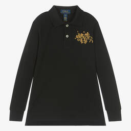 Ralph Lauren - Boys Black Cotton Triple Pony Polo Shirt Ralph Lauren - Boys Black Cotton Triple Pony Polo Shirt