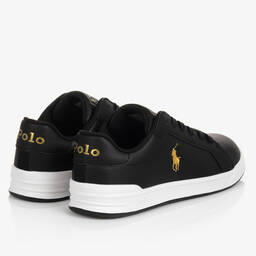 Polo Ralph Lauren-Boys Black & Gold Lace-Up Trainers | Childrensalon Outlet