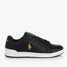 Polo Ralph Lauren-Boys Black & Gold Lace-Up Trainers | Childrensalon Outlet