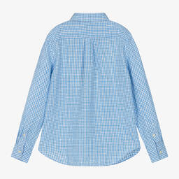 Ralph Lauren-Boys Blue Check Linen Shirt | Childrensalon Outlet