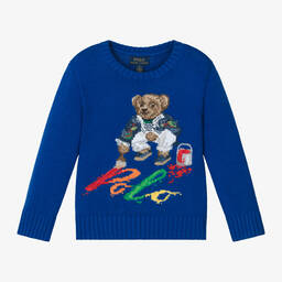 Ralph Lauren-Синий трикотажный свитер с медвежонком для мальчиков | Childrensalon Outlet