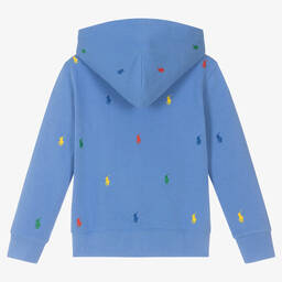 Polo رالف لورين-توب هودي بسحّاب قطن جيرسي لون أزرق للأولاد | Childrensalon Outlet
