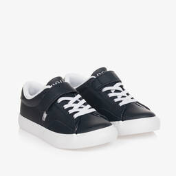 Ralph Lauren-Boys Blue Faux Leather Velcro Trainers | Childrensalon Outlet