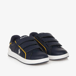 Ralph Lauren-Boys Blue Faux Leather Velcro Trainers | Childrensalon Outlet