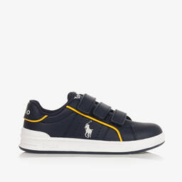 Ralph Lauren-Boys Blue Faux Leather Velcro Trainers | Childrensalon Outlet