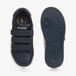 Ralph Lauren-Boys Blue Faux Leather Velcro Trainers | Childrensalon Outlet