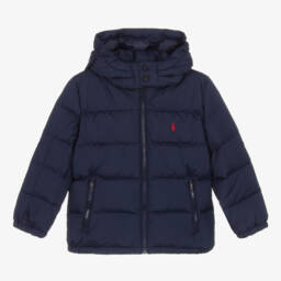 Ralph Lauren-Boys Blue Hooded Padded Jacket | Childrensalon Outlet