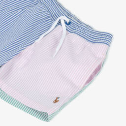 Ralph Lauren-Boys Blue & Pink Striped Seersucker Swim Shorts | Childrensalon Outlet