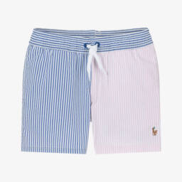 Ralph Lauren-Boys Blue & Pink Striped Seersucker Swim Shorts | Childrensalon Outlet