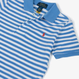 Ralph Lauren-Boys Blue Striped Cotton Polo Top | Childrensalon Outlet