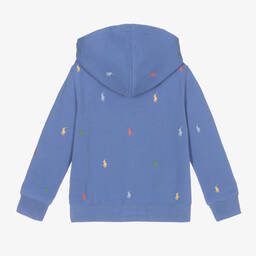 Polo Ralph Lauren-توب هودي بسحّاب قطن جيرسي لون أزرق للأولاد | Childrensalon Outlet