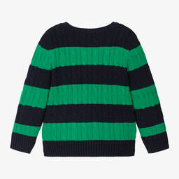 Ralph Lauren-بلوفر قطن محبوك لون أخضر وكحلي للأولاد | Childrensalon Outlet