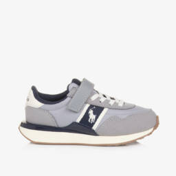 رالف لورين-حذاء رياضي جلد صناعي وكانفاس لون رمادي للأولاد | Childrensalon Outlet