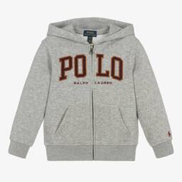 Ralph Lauren-Boys Grey Marl Hooded Zip-Up Top | Childrensalon Outlet