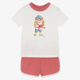 رالف لورين-طقم شورت جيرسي عاجي وأحمر للأولاد | Childrensalon Outlet