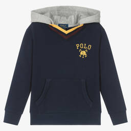 Ralph Lauren-Boys Navy Blue Cotton Varsity Hoodie | Childrensalon Outlet