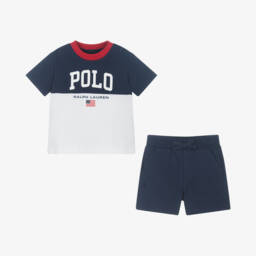 Ralph Lauren-طقم شورت قطن لون كحلي للمواليد | Childrensalon Outlet
