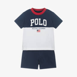 Ralph Lauren-طقم شورت قطن لون كحلي للمواليد | Childrensalon Outlet