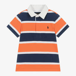 Ralph Lauren-Boys Orange Stripe Cotton Rugby Shirt | Childrensalon Outlet