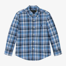 Ralph Lauren-Boys Plaid Cotton Shirt in Blue | Childrensalon Outlet