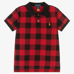 Polo Ralph Lauren-Boys Red Check Polo Shirt | Childrensalon Outlet