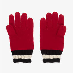 رالف لورين-قفّازات بطبعة بير قطن محبوك لون أحمر للأولاد | Childrensalon Outlet