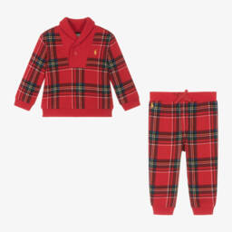 Ralph Lauren-Boys Red Tartan Cotton Tracksuit | Childrensalon Outlet