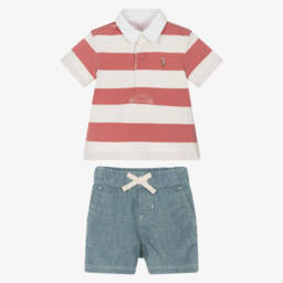 Ralph Lauren-طقم أولاد مخطط للرجبي وشامبراي | Childrensalon Outlet