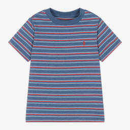 Ralph Lauren-Boys Striped Cotton Tee in Blue | Childrensalon Outlet