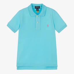 Polo رالف لورين-توب بولو قطن بيكيه لون أزرق تركواز للأولاد | Childrensalon Outlet