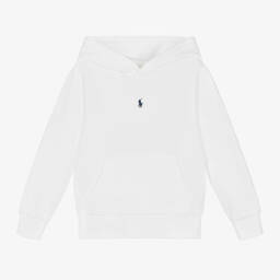 Ralph Lauren-توب هودي قطن جيرسي مطرز لون أبيض للأولاد | Childrensalon Outlet