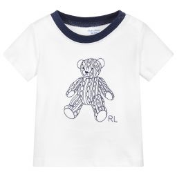 Ralph Lauren-تي شيرت "تيدي" قطن مطرز لون ابيض | Childrensalon Outlet