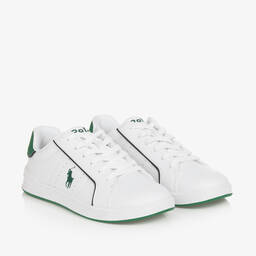 Ralph Lauren-Boys White Faux Leather Lace-Up Trainers | Childrensalon Outlet