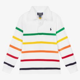 Polo Ralph Lauren-Boys White Striped Rugby Shirt | Childrensalon Outlet