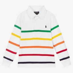 Polo Ralph Lauren-Boys White Striped Rugby Shirt | Childrensalon Outlet