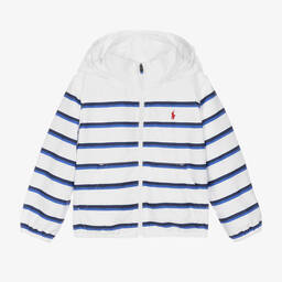 Ralph Lauren-Boys White Striped Windbreaker Jacket | Childrensalon Outlet