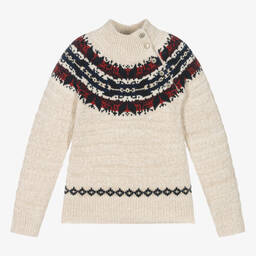 رالف لورين-بلوفر قطن وصوف محبوك لون بيج للبنات | Childrensalon Outlet