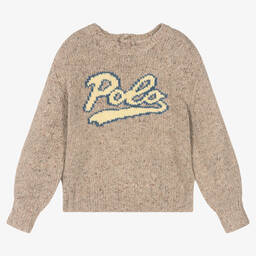 Polo Ralph Lauren-كنزة مزيج صوف محبوك لون بيج للبنات | Childrensalon Outlet