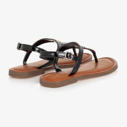 Ralph Lauren-Girls Black Faux Leather Logo Sandals | Childrensalon Outlet