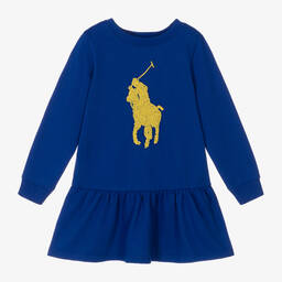 Ralph Lauren-Girls Blue Big Pony Sweatshirt Dress | Childrensalon Outlet