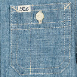 Поло Ralph Lauren-Голубое платье из шамбре для девочек | Childrensalon Outlet