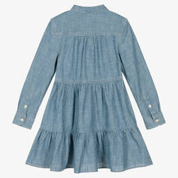 Поло Ralph Lauren-Голубое платье из шамбре для девочек | Childrensalon Outlet