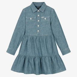 Ralph Lauren-Girls Blue Cotton Chambray Shirt Dress | Childrensalon Outlet
