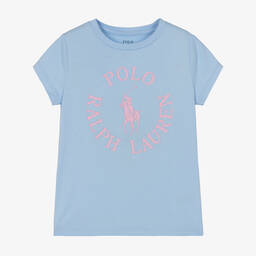 Ralph Lauren-Girls Blue Cotton Logo T-Shirt | Childrensalon Outlet