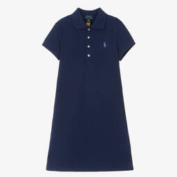 Ralph Lauren-Girls Blue Cotton Polo Shirt Dress | Childrensalon Outlet