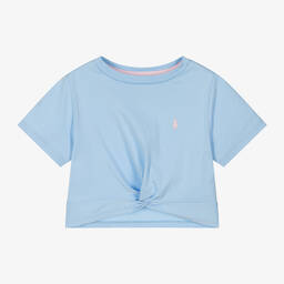 Ralph Lauren-Girls Blue Cotton Twist Front T-Shirt | Childrensalon Outlet
