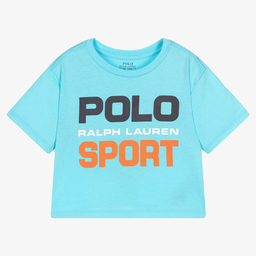 Polo Ralph Lauren-Girls Blue Cropped T-Shirt | Childrensalon Outlet