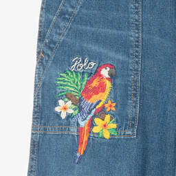 Ralph Lauren-جينز قطن دنيم مطرز لون أزرق للبنات | Childrensalon Outlet