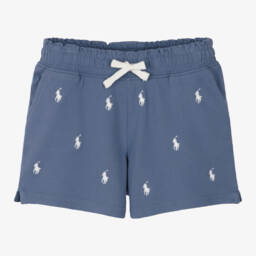 Ralph Lauren-Girls Blue Embroidered Piqué Shorts | Childrensalon Outlet