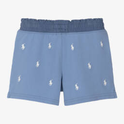Ralph Lauren-Girls Blue Embroidered Piqué Shorts | Childrensalon Outlet